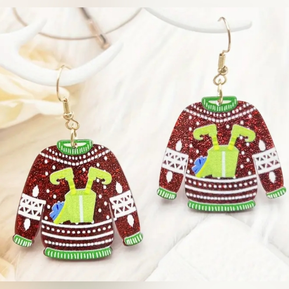 Christmas Holiday Gift earrings‎ Handcrafted Ugly Sweater Acrylic holiday